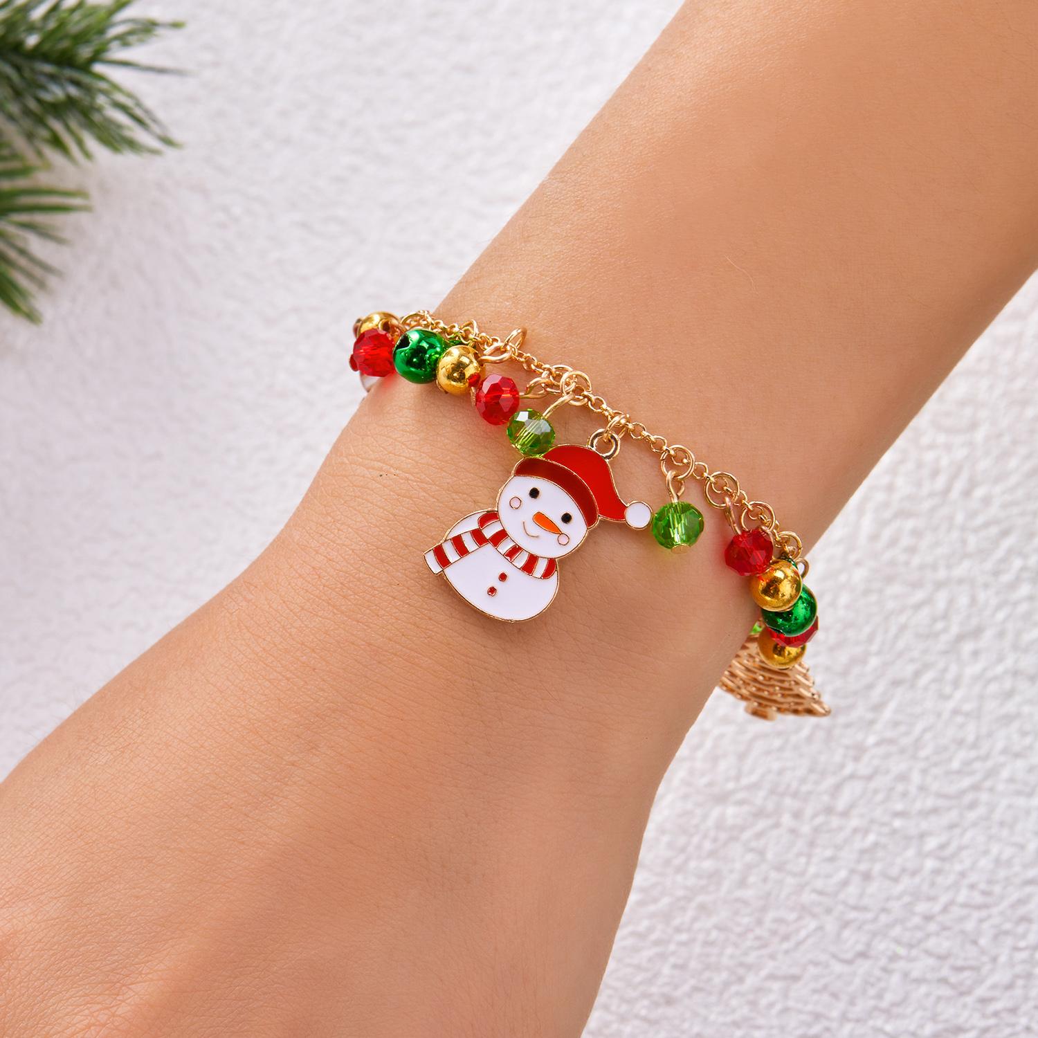 

Christmas Series Red Green Bells Beads Bracelet for Women Handmade Zircon Santa Claus Candy Metal Chain Bracelets Party Jewelry
