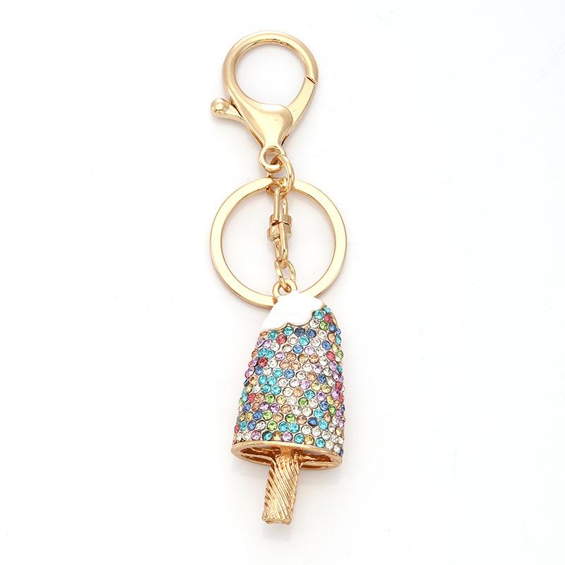 1PC Diamond Studded Ice Cream Pendant Car Keychain Pendant Metal Cute Women's Bag Pendant Keychain Souvenir