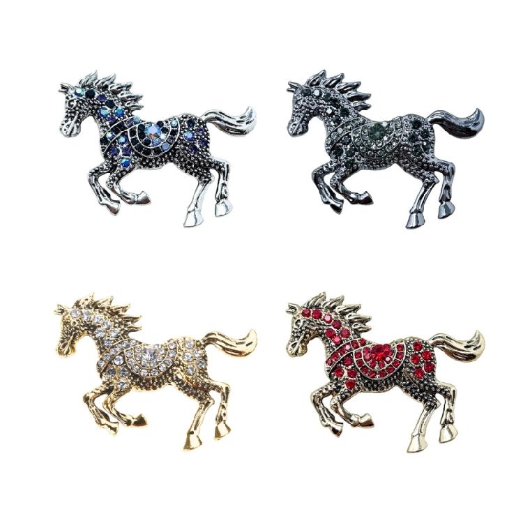 Elegant Equestrian Enamel Brooch with Crystal Accent Metal Pin Fashion Clothing Accessory for Daily Accessorizing