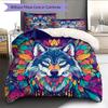 Colorful wolf  Pattern Bedding Quilt Set Quilt Cover Pillowcase Home Decoration  Gift (1 * duvet cover + 2 * pillowcase, without core)