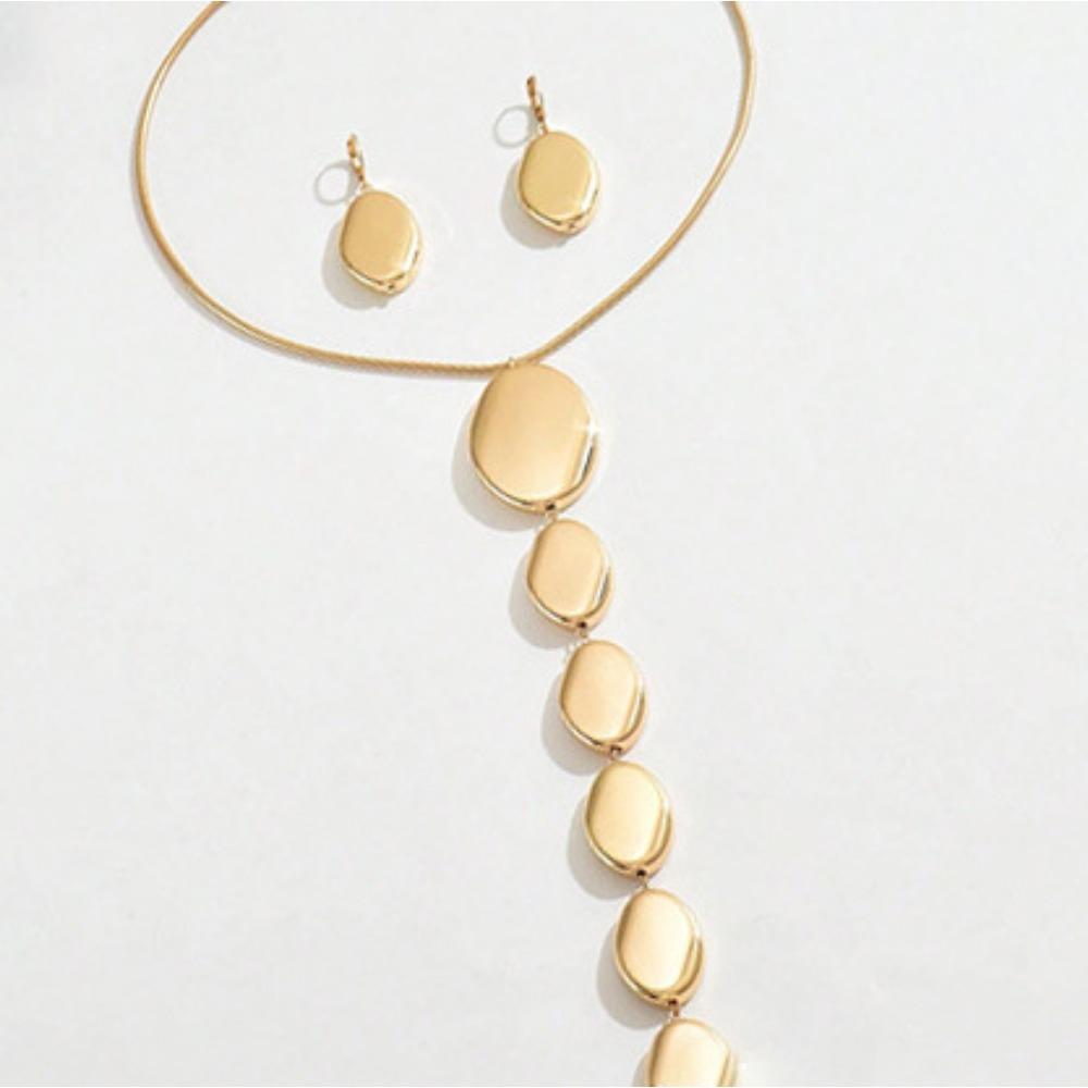 Exaggerated Irregular Geometric Pendant Necklace Earrings Set Y-Shaped Chain Clavicle Jewelry Set