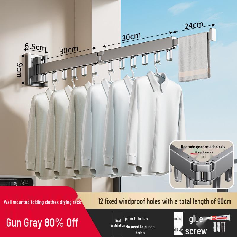 Wall-Mounted Retractable Clothes Drying Rack for Balcony and Bay Windows