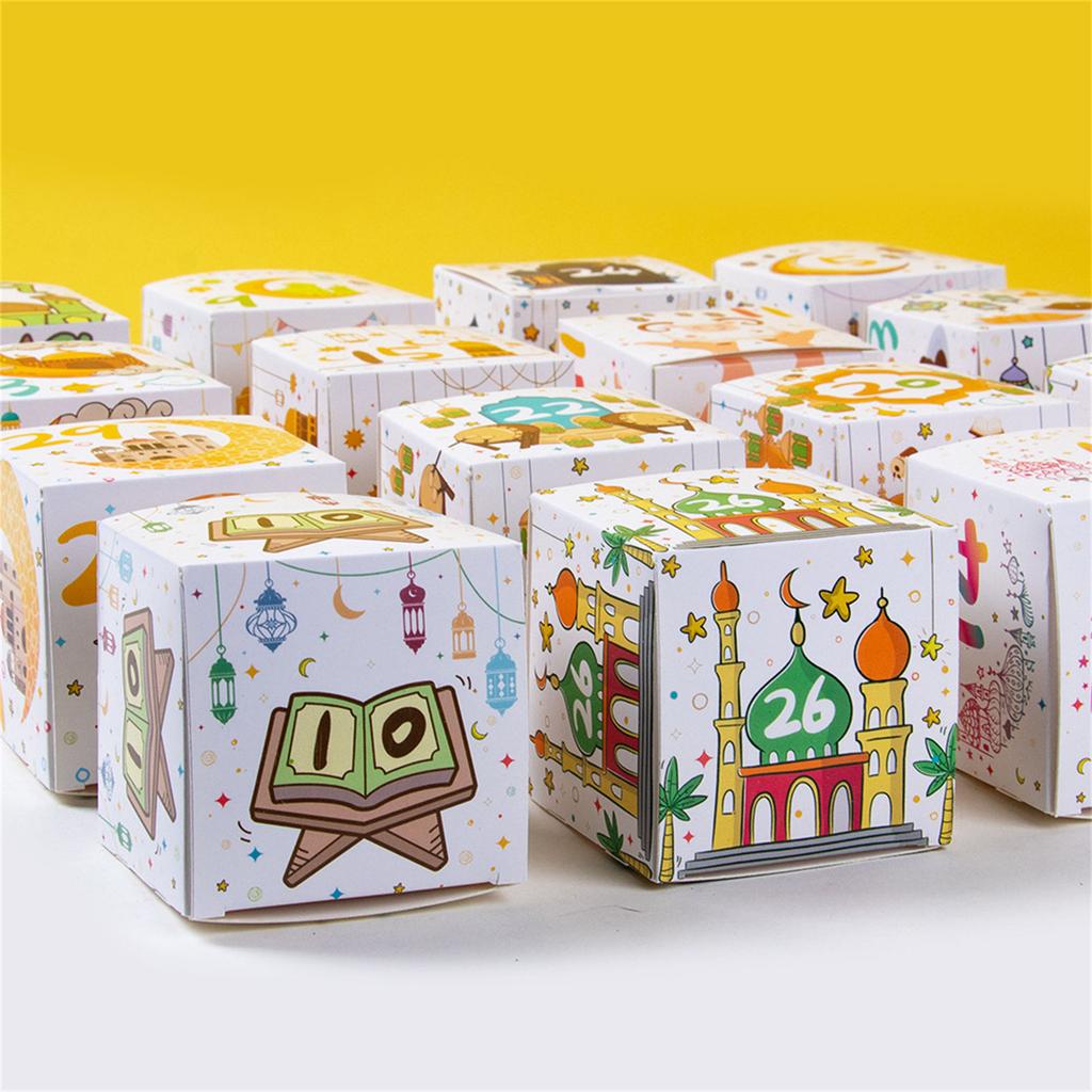 30Pcs Eid Festival Countdown Candy Boxes 7x7x7cm Paper Party Treat Boxes Countdown Treat Boxes Candy Cookie Bags