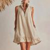 Women's Sleeveless Mini Dress, Half Zipper Stand Collar Ruffle A-line Dress, Summer Casual Flowy Beach Vacation Sundress
