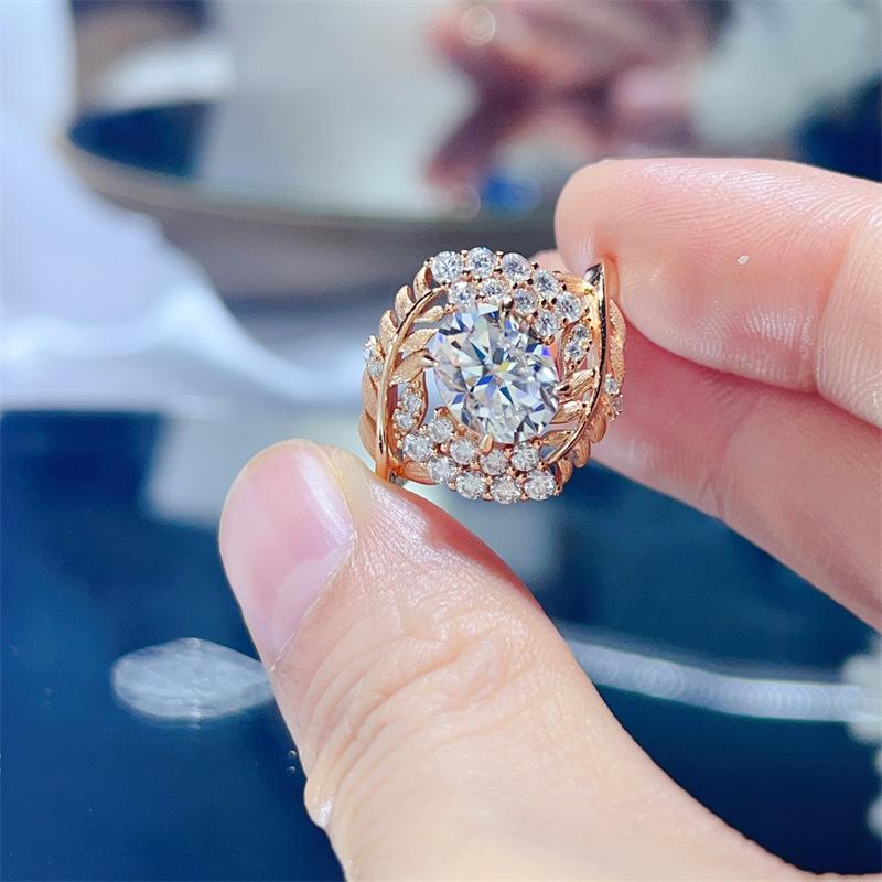 Honey Stew 2 Carat Oval Cut Moissanite Women's Ring in Silver and Gold with Diamond Accent - European American Style