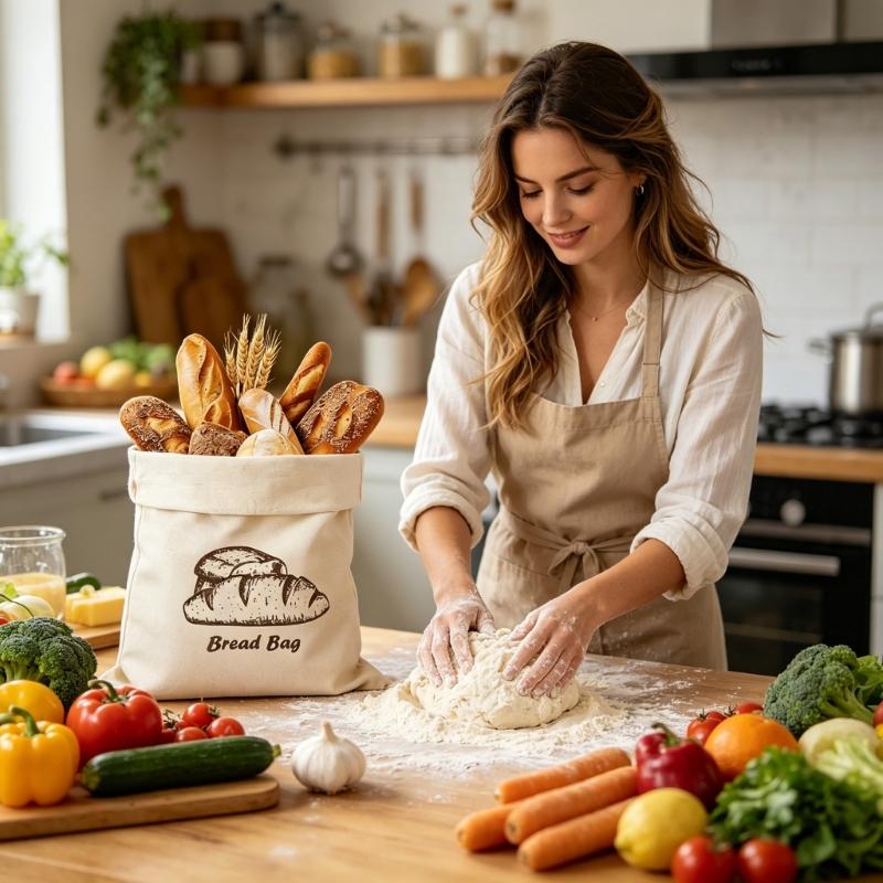Efficient Cotton Drawstring Bread Sacks For Keeping Baguettes Freshness Compact Kitchen Storage Bag With Sturdy Locked Edges