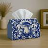 1pc Party Tissue Box, Abstract Nature Design, Versatile Tissue Holder, Blue Mushroom with Decorative Swirls, Supplies for Outdoor Gatherings, Daily De