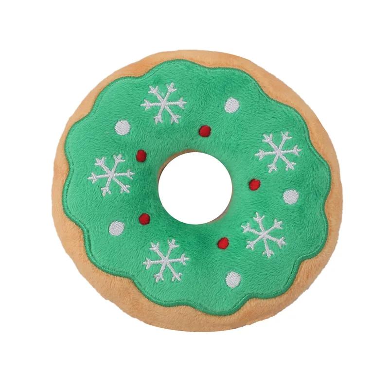 Pet Dog Plush Squeak Toy Santa Elk Gingerbread Man Donut Cat Dog Cartoon Plush Sound Chewing Toys Christmas Gift Pet Products