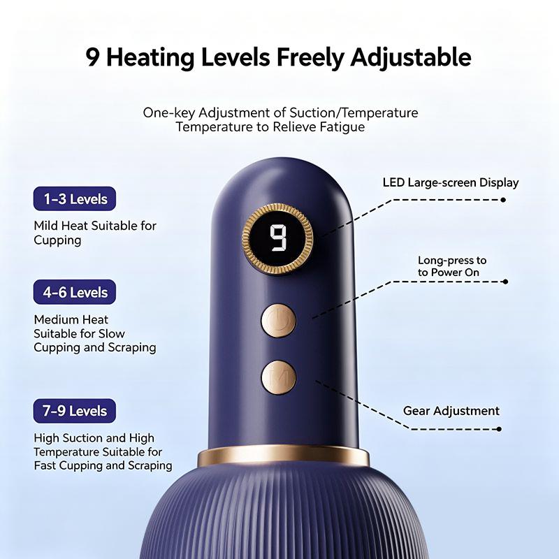 USB Genopladelig Mavemassager 9 Niveauer Til Varm Kompres og Justerbar Guasha Sugekop Intensitet Arm- og Benmassage