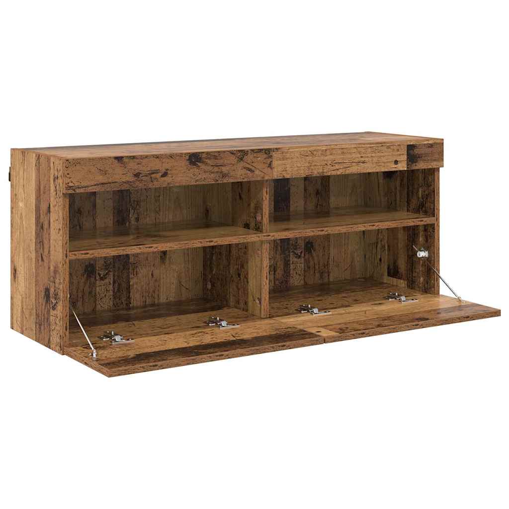 Wall Mounted TV Cabinet with LED Lighting Reclaimed Wood Look 100 x 30 x 40 cm Particleboard