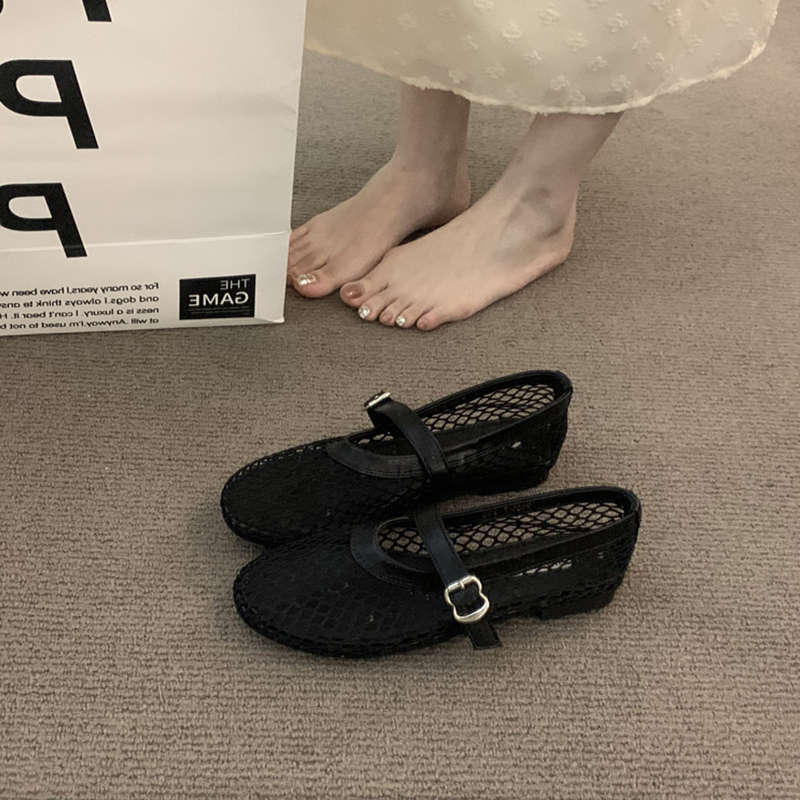 Ballet shoes women's flats sandals women's mesh shoes 2025 summer new hollow Mary Jane single shoes fishing net shoes