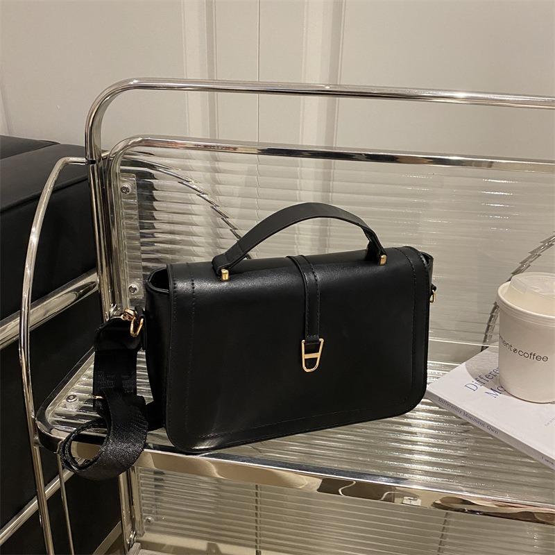 Fashionable Minimalist Crossbody Bag with Top Handle and Flap for Women - Solid Color Square Purse Simple Design Shoulder Bag