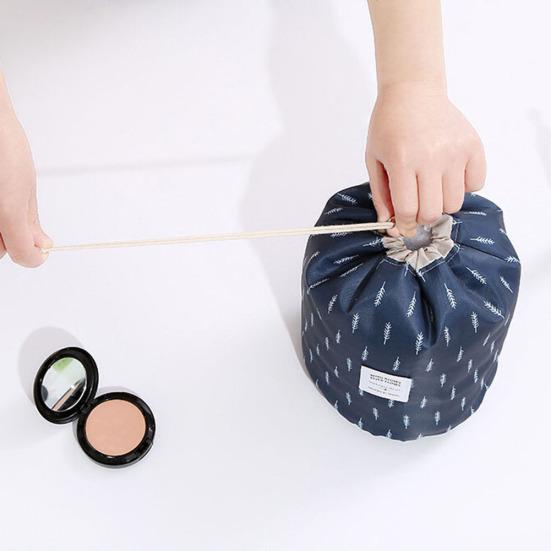 Oxford Striped Flamingo Storage Bag Travel Makeup Drawstring Organizer Pouch