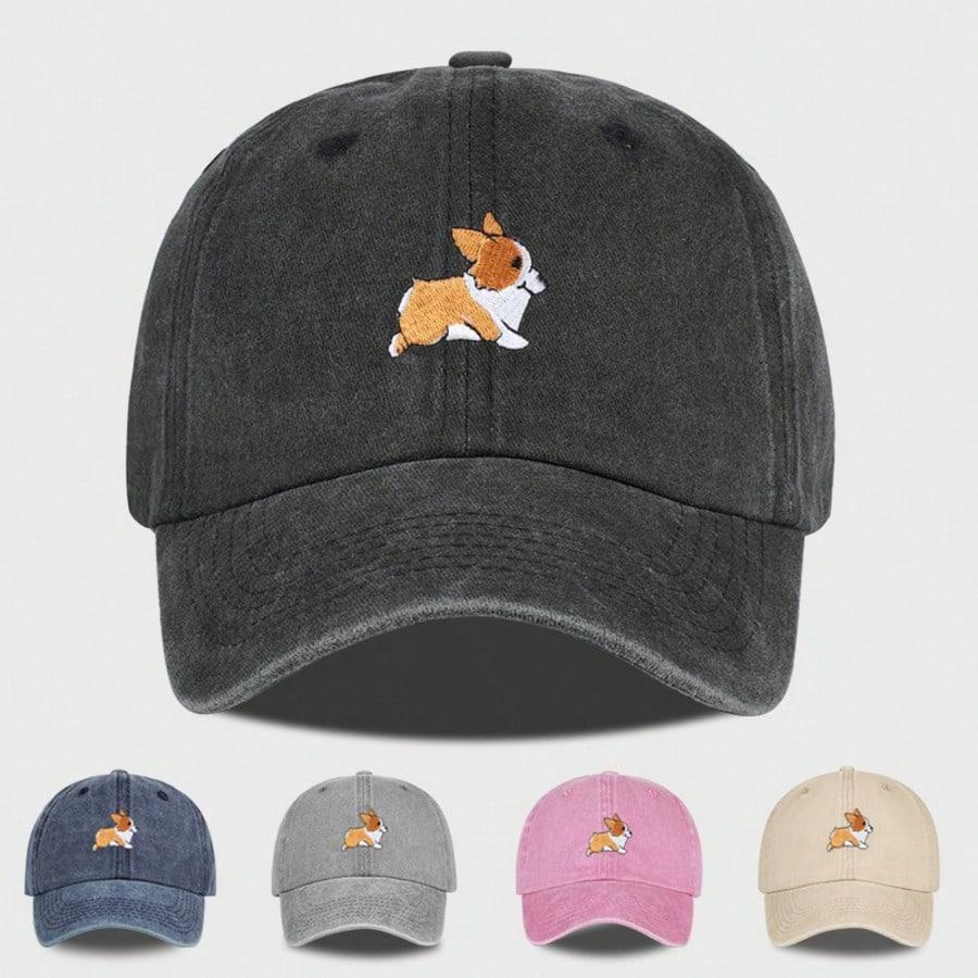 Urocza czapka z daszkiem z haftowanym corgi dla mężczyzn i kobiet, outdoorowa, podróżna, do wędrówek, chroniąca przed słońcem, rekreacyjna