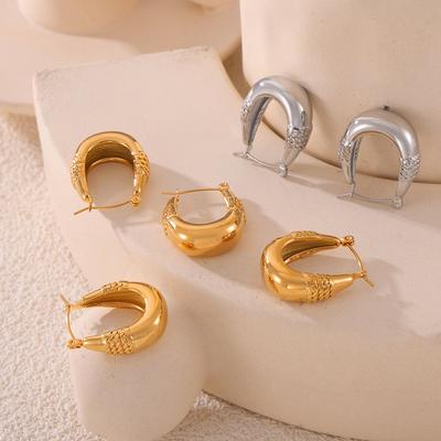 New Japanese And Korean U-Shaped Geometric Fashion Earrings Gold Chain Texture Titanium Steel Gold-Plated Simple Earrings Women