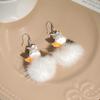 Fashionable Animal Earring White Plush Rabbit Pendant Earrings Women Girls Gift