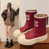 Fashion Women's Fashion Boots Round Toe Rain Flat Sleeve Anti-slip Rubber Sole Middle Follow Women's Ankle Boots Spring Autumn New 2024