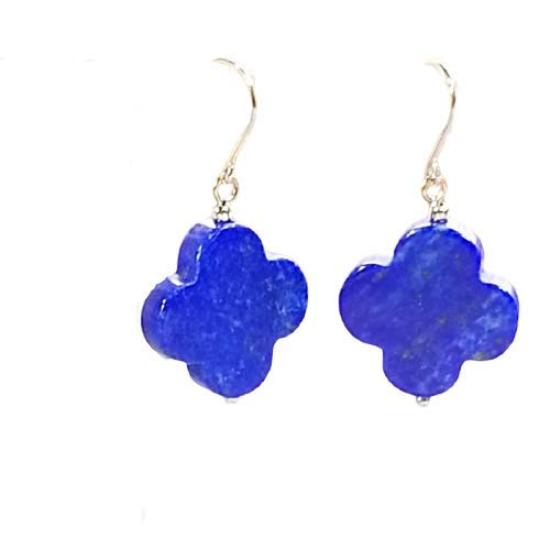 Lapis Lazuli Clover Design Simple Small Navy Hook Earrings Lapis Four-Leaf (Navy Lazuli)