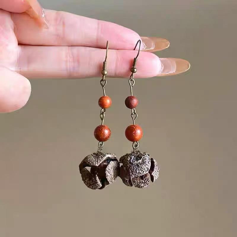 Винтажные деревянные серьги-подвески с растениями для женщин, креативные серьги-капли с натуральными растениями и сухофруктами, этнические украшения