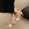 2024 New Hot Selling High Quality Summer Women's Slippers Square Heel Open Toe Women's Shoes Banquet Party Solid Color