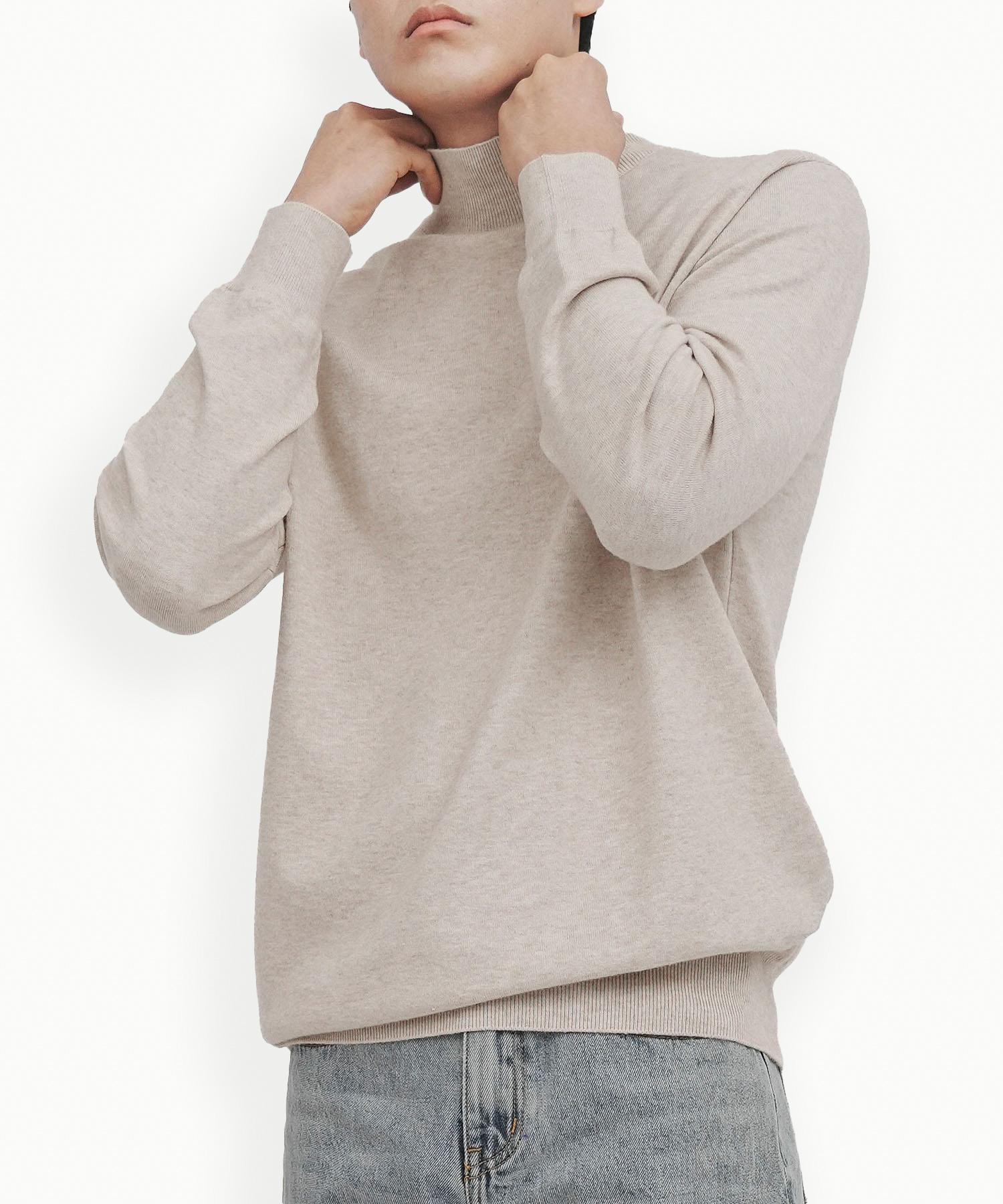 Gold Percent Viscose Soft Cozy Mock Turtleneck Basic Knit (Oatmeal, Men) Oatmeal/L
