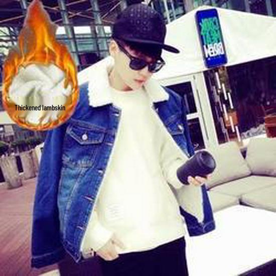 Men s Korean Style Winter Retro Velvet-Lined Denim Jacket, Thickened and Trendy, Large Size Available. M темно-синий