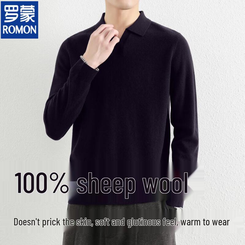 ROMON Men's Premium 100% Wool Collared Pullover Sweater
