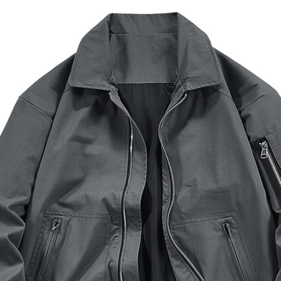 Men Jacket Lapel Long Sleeve Zipper Placket Sport Jackets with Multi Pockets Full Zipper Closure Teen Casual Outerwear