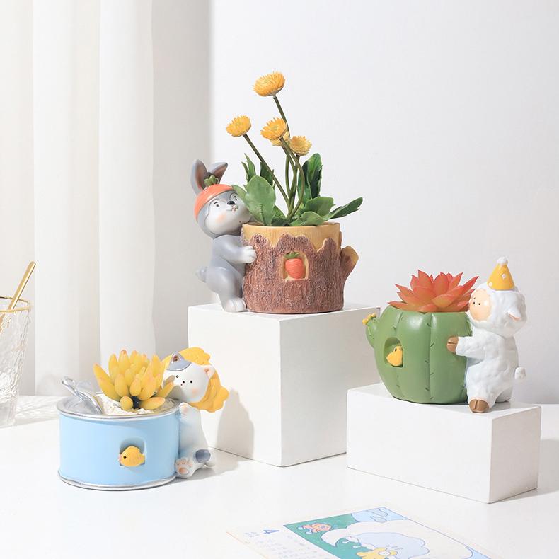 Cartoon Animal Flower Pot Resin Succulent Pot Planter Home Decor Garden Decoration Desktop Ornaments Bonsai Plant Pot