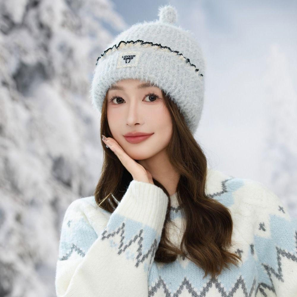 Bowknot Knitted Hat Lace Edge Winter Hat Cute Wool Hat