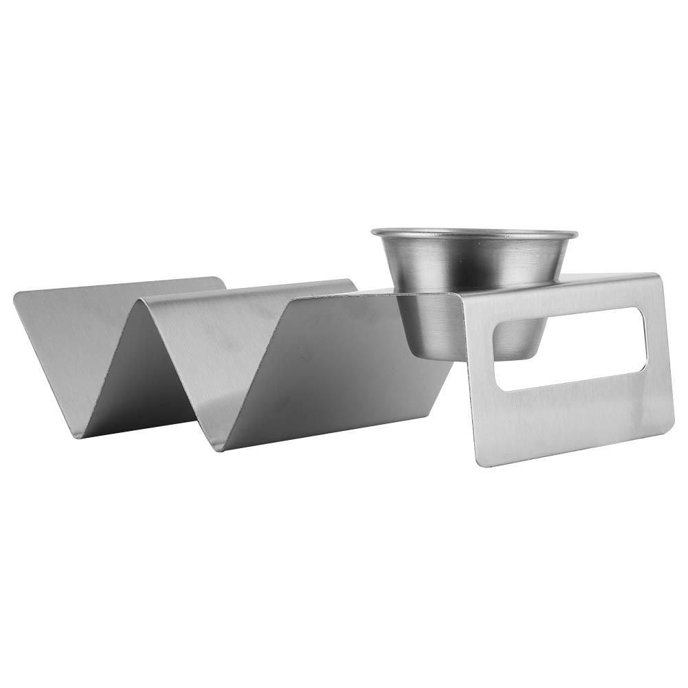 Stainless Steel Taco Holder Pancake Stand Rack with Sauce Cup Home Kitchen Restaurant Buffet Tools