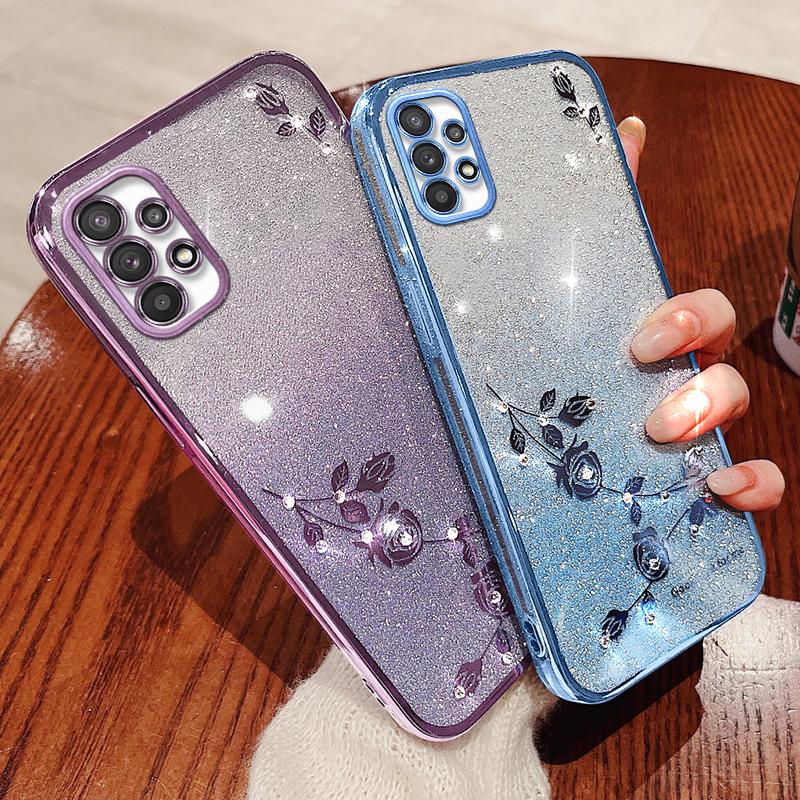 KADEM Slim-Fit Phone Case with Rhinestone Decor for Samsung Galaxy A33 5G,Gradient Glitter Powder Flower TPU Cover