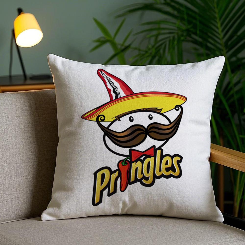 Classic P-Pringles Cushion Cover Plush Fabric Soft Double-Sided Printed Sofa Pillow Case Colorfast Home Decor Gift