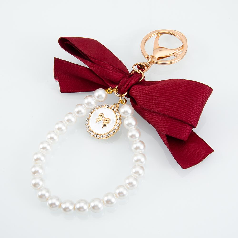 

1pc 2pcs Colorful Fabrics Bownot Pendant Phone Charms Imitated Pearl String Keychain Bag Strap Cellphone Lanyard Keyring Jewelry 1pc червоний