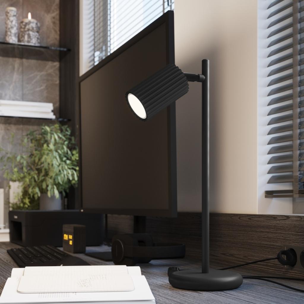 Lampka Biurkowa Nowoczesna Czarna Ruchomy Karbowany Reflektorek Włącznik 1Xgu10 10W Karbon Sollux Lighting