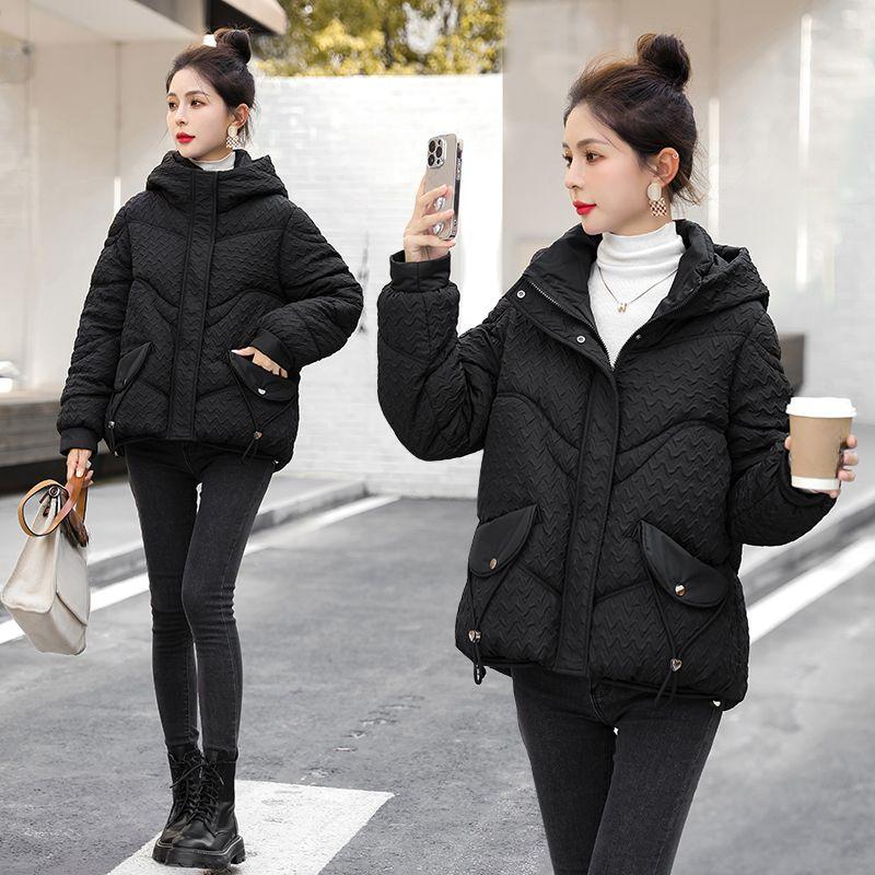 Winter Fashion Cotton Jacket Loose Thickened Korean Style Short Hooded Coat with Drawstring Hem