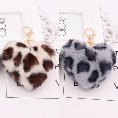 Winter Leopard Fur Keychain Heart Decoration Ring Keychain