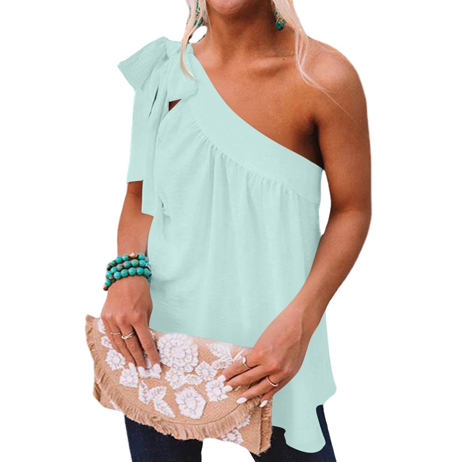 Женская летняя мода V-образный вырез повседневная без рукавов блузка однотонные топы M