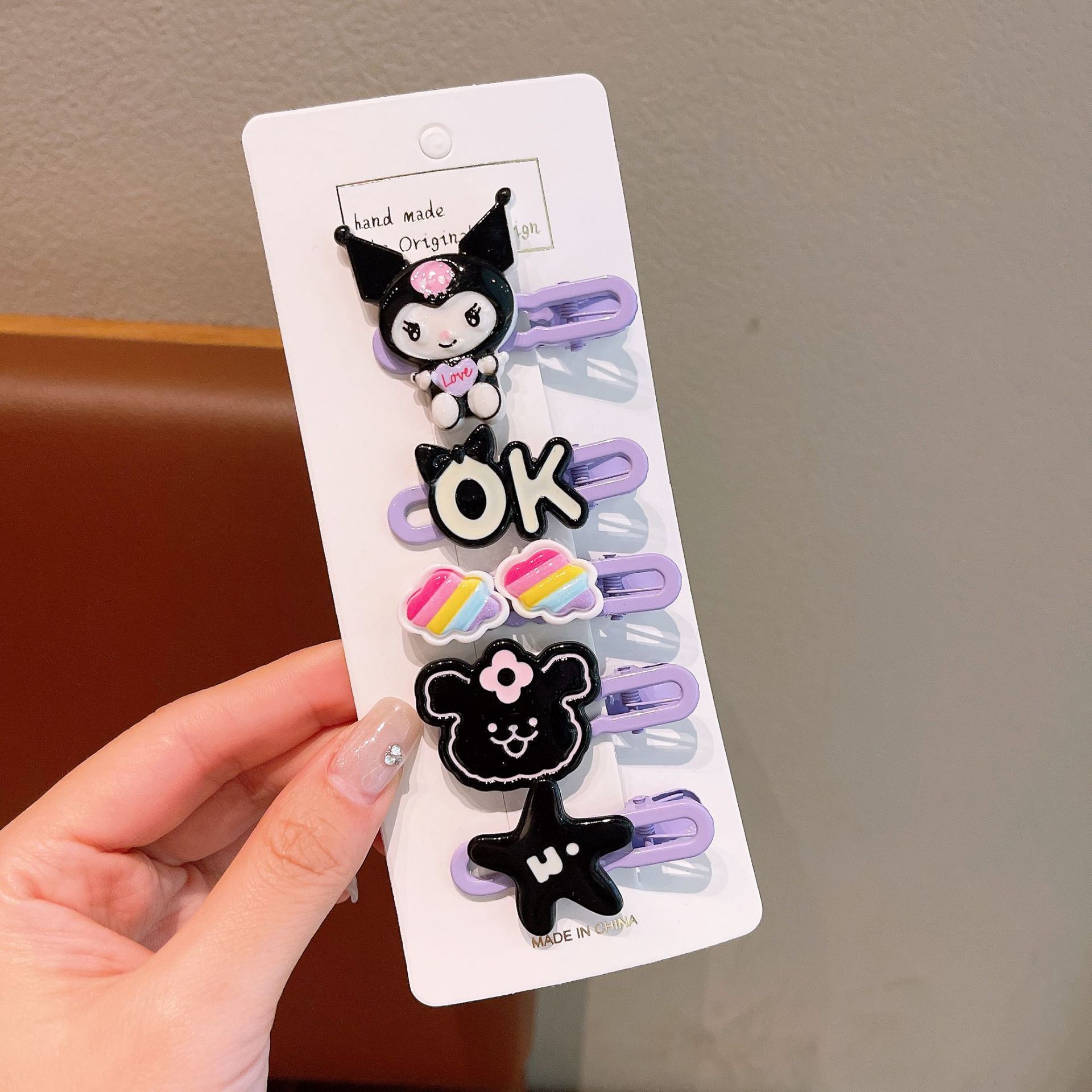 Милая акриловая заколка-веер Куроми от Sanrio, заколка для челки, детские аксессуары для волос