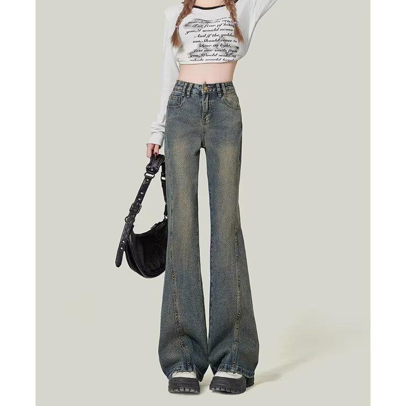 

2025 Американские Весенние Джинсы Клеш с Высокой Посадкой, Утягивающие, Маленького Размера для Женщин 5XL