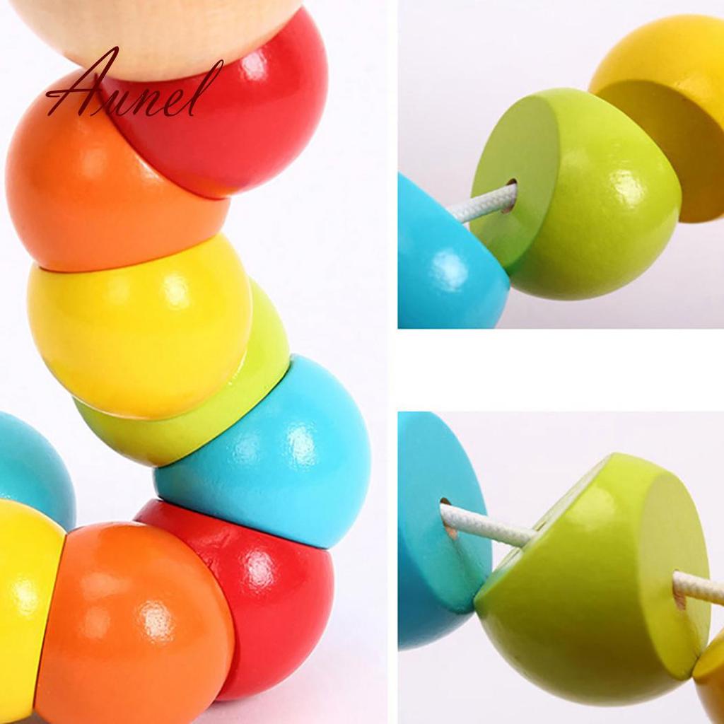 Colorful Wooden Jigsaw Worms Children Early Education Puzzle Finger Games