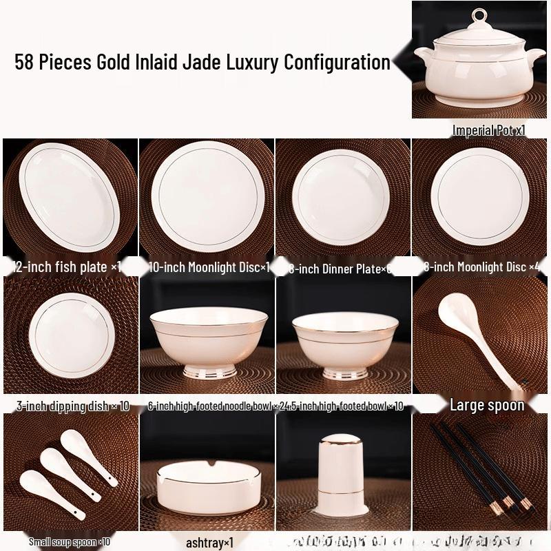 

Zhishi Jingdezhen 58-Piece European Gold-Edged Bone China Dinnerware Set