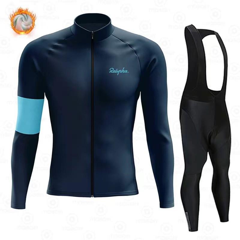 Mens Winter Fleece Cycling Set Thermal Long Sleeve Jersey Breathable Pants Road Mountain Biking