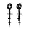 WKOUD 2023 New Black Punk Stainless Steel Women Men Hoop Earrings Small Trendy Round Cross Pendants Jewelry Accessories Gifts