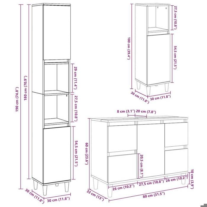 VidaXL Set of Bathroom Furniture 3 Pcs Concrete Grey 3324949