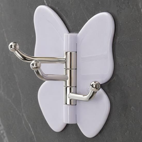 4PCS Butterfly Rotating Self Adhesive Hook, 3-Hook 270 Swivel Design, No Drill Wall Mount Storage Hooks, for Hanging Towels Keys Bags Hats