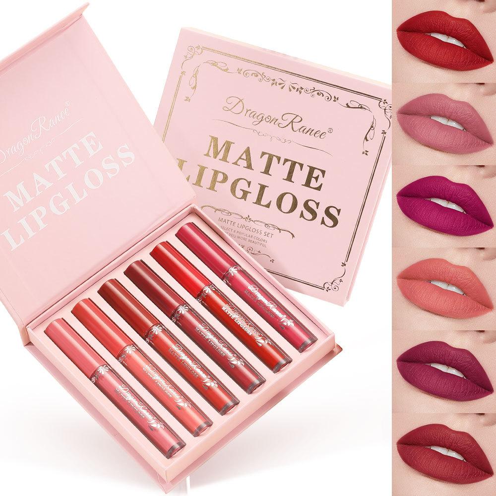 

Set of Six Lip Glosses, Matte Mist Lip Gloss, Waterproof, Non-Fading, Non-Stick Cup Lip Glaze, Lipstick, Holiday Gift Lip Gloss Set B