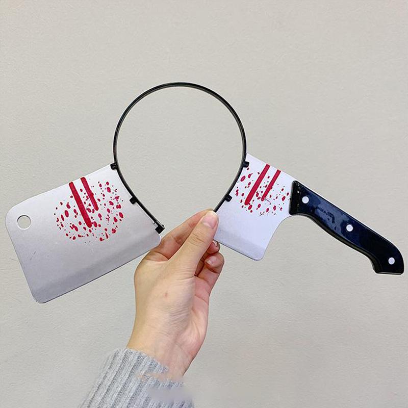 Halloween Party Horror Hair Bands Fake Knife Axe Cleaver Scissor Headbands Through Head Scary Masquerade Costume Photobooth Prop
