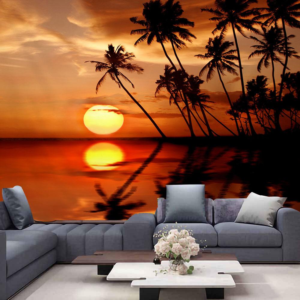 Ocean View Wall Tapestry Forest Waterfall Lotus Decoration Wall Carpet Beach Tapestry Living Room Bedroom Background Cloth