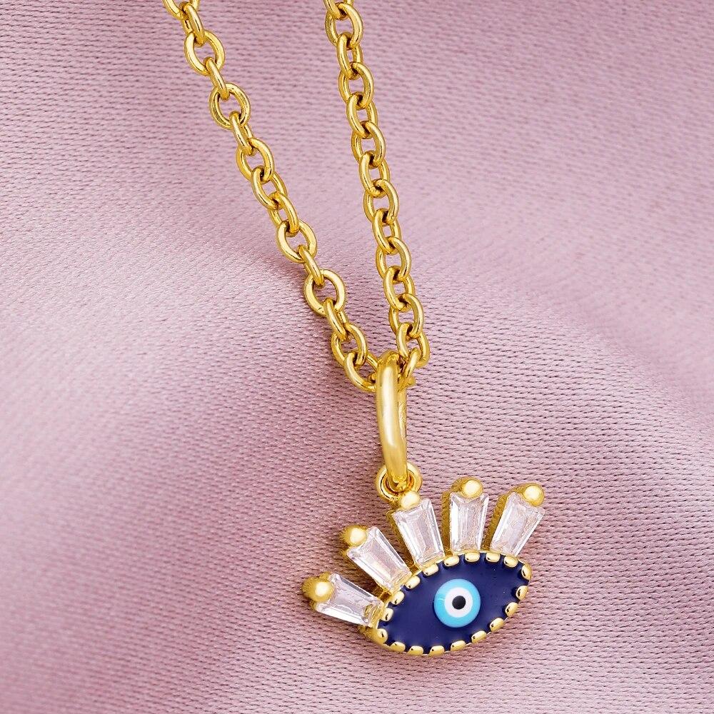 Turkish Lucky Evil Eye Necklace Women 5 Style CZ Eyes Female Charm Fashion Enamel Stainless Steel Chain Necklace Jewelry Gift